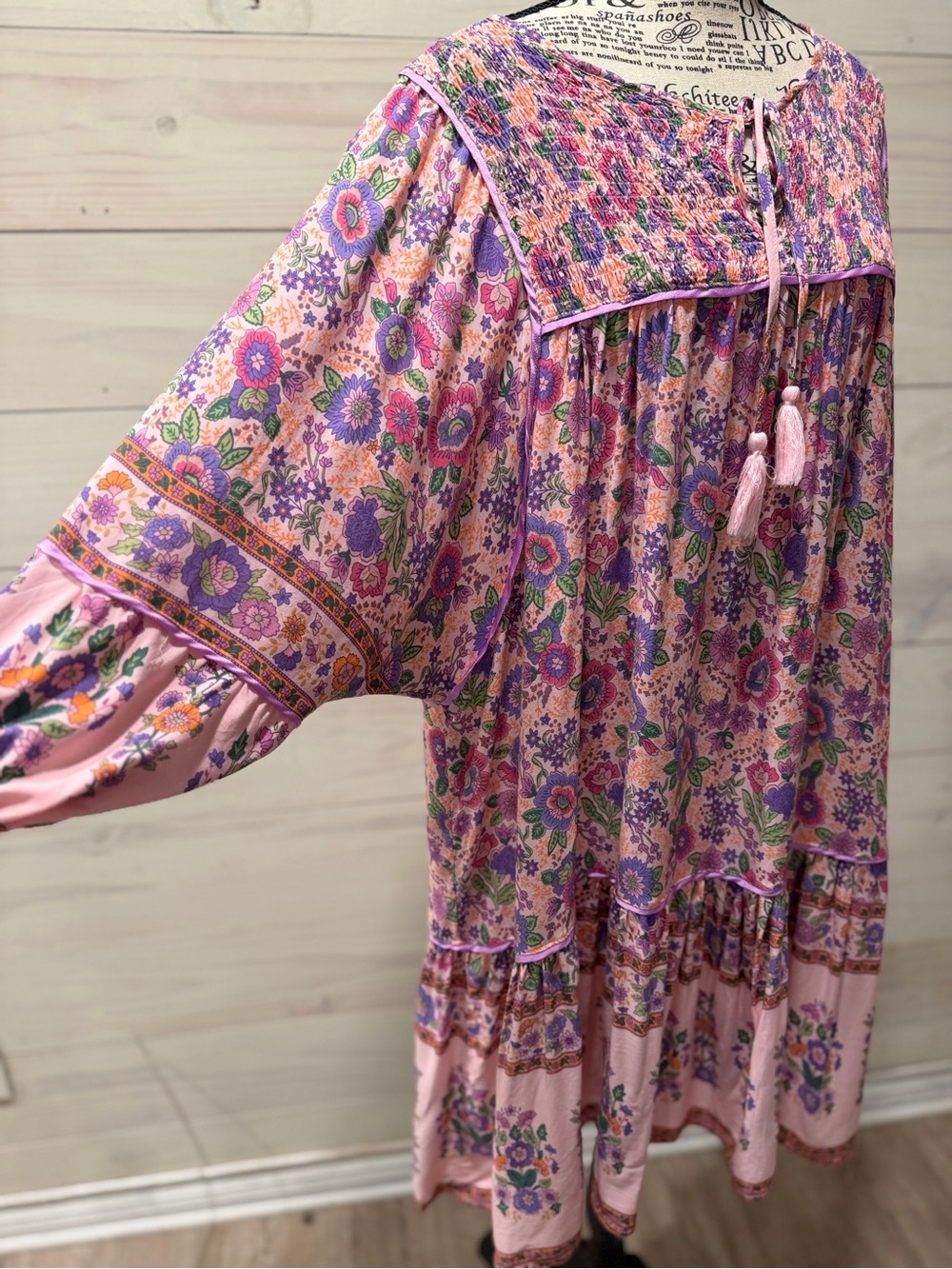 Umgee Lavender Floral Boho Tie-Neck Dress - Picture 10 of 16